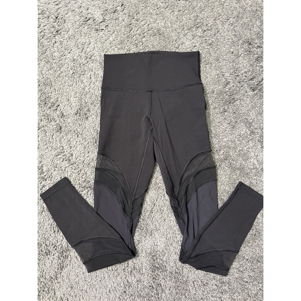 Lululemon Seek The Heat Leggings Womens 4 Black Mesh Athleticwear Gymwear Yoga
